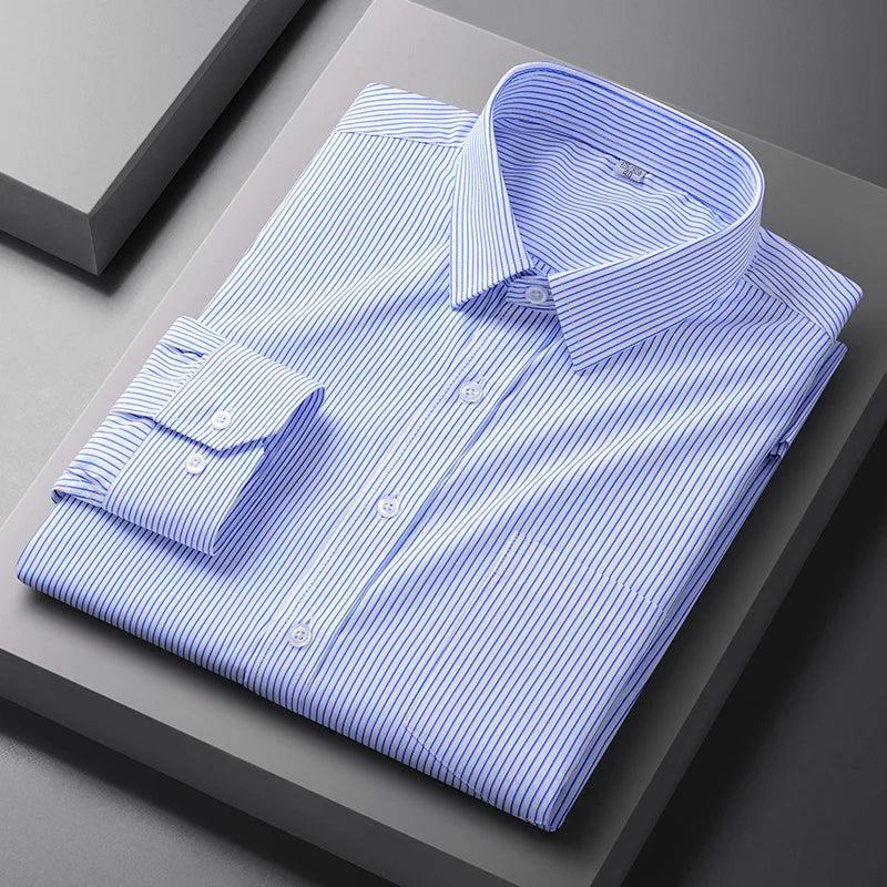 Lynett Lamar Men's Easy-Care Solid Long Sleeve Dress Shirt — Standard Fit Business & Office Up to 5XL