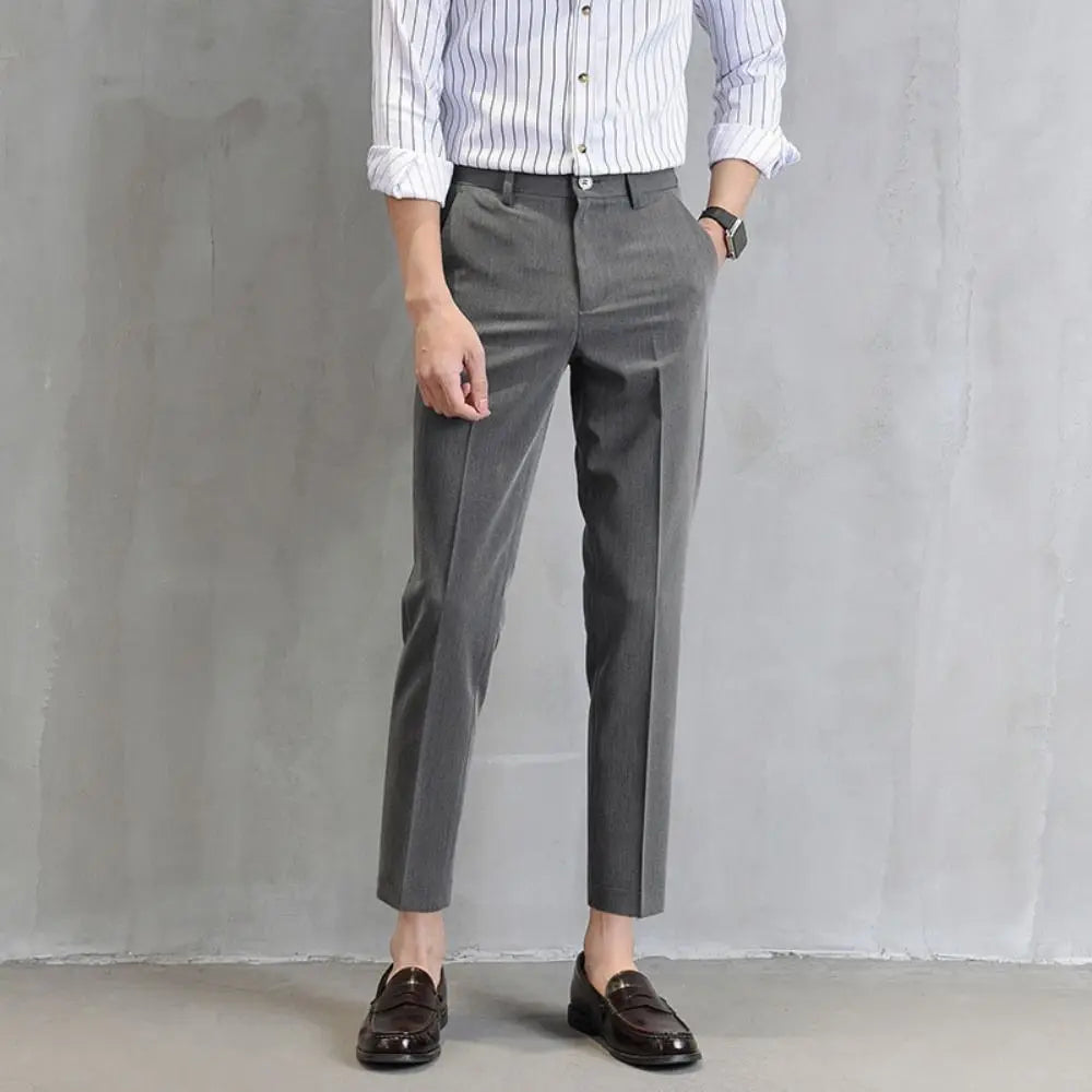 Cropped Pants Business Suit Pants Thin Straight Men's Formal Pants Casual Trousers Solid Color Classic Suit Pants Business