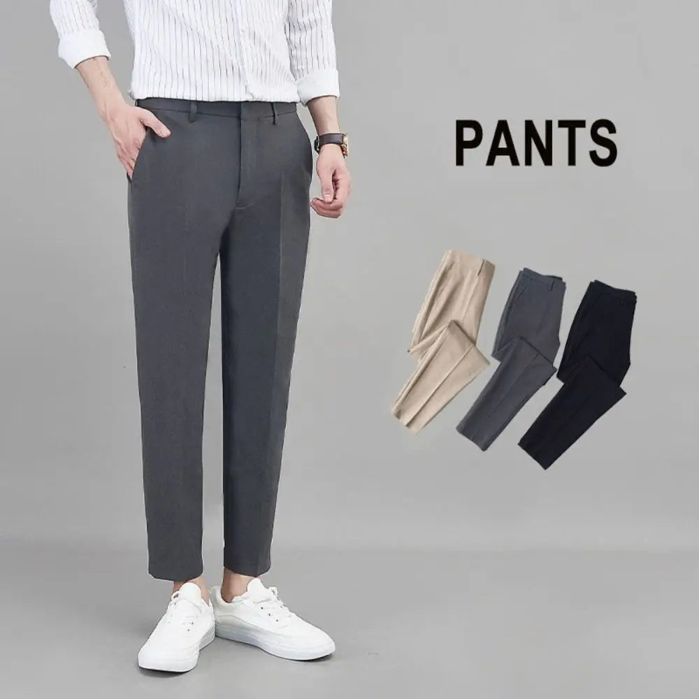 Cropped Pants Business Suit Pants Thin Straight Men's Formal Pants Casual Trousers Solid Color Classic Suit Pants Business