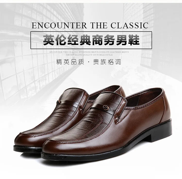 Men's Dress Shoes New Brand Men Business Leather Formal Flat Shoes for Work Office Men Round Shoe Breathable Party Wedding Shoes