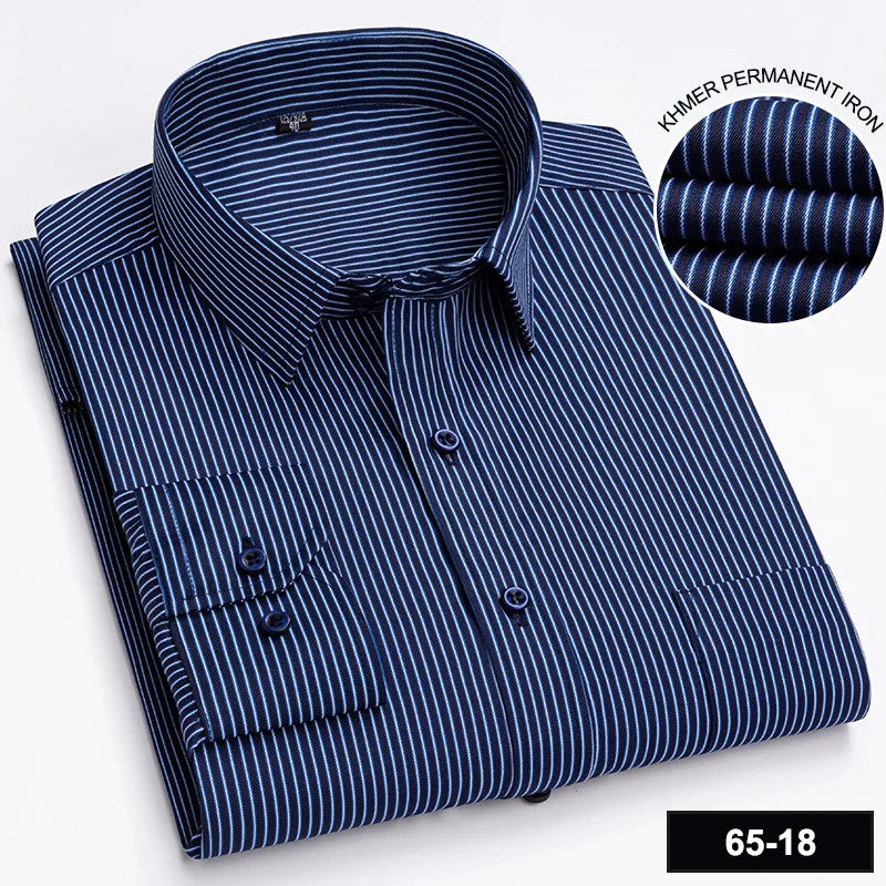 Men's Printed Plaid & Stripe Long Sleeve Casual Shirt — Single Pocket Business Formal Four Seasons