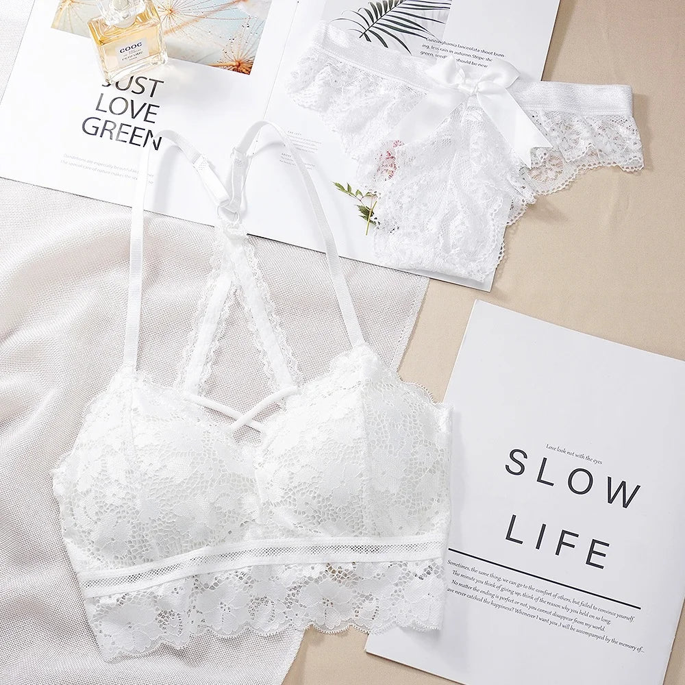 Women Underwear Sets Backless Bra Lace Panty Sexy Thong Sexy Lace Hollow Deep V Push Up Lingerie Sets
