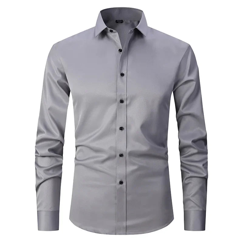 Men's Slim Fit Stretch Long Sleeve Dress Shirt — Square Collar Elegant Business Social