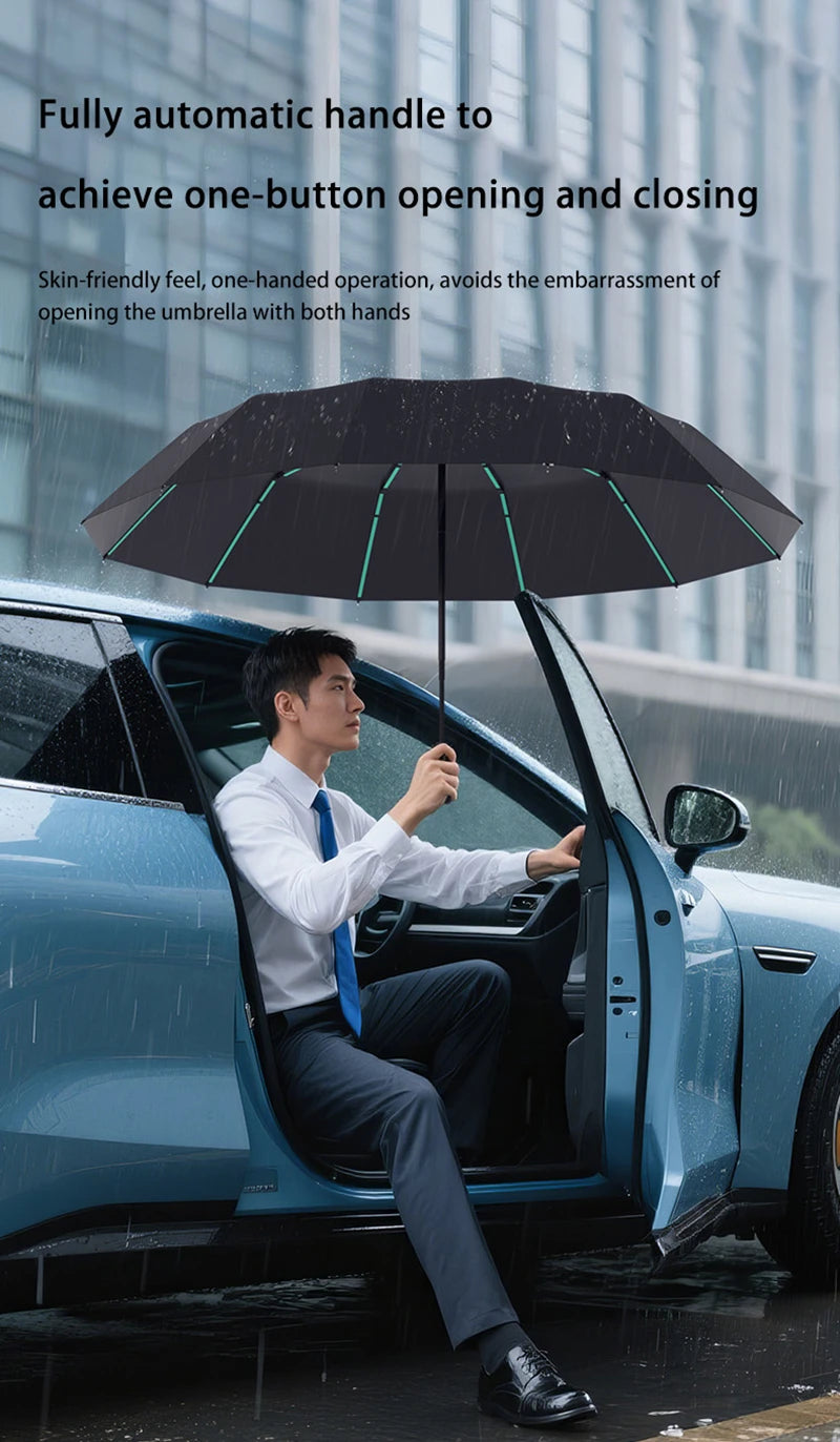 Extra Large Auto Open Close Umbrella Windproof Reverse Fold Sun Rain UV Protection Black Layer Sunshade for Outdoor Travel Use