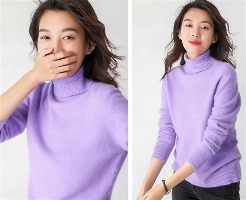 Women Sweater 2023 Autumn Winter Cashmere Turtleneck Warm Knitwear Casual Solid Bottoming Shirt Fashion Knit Pullovers Sweater