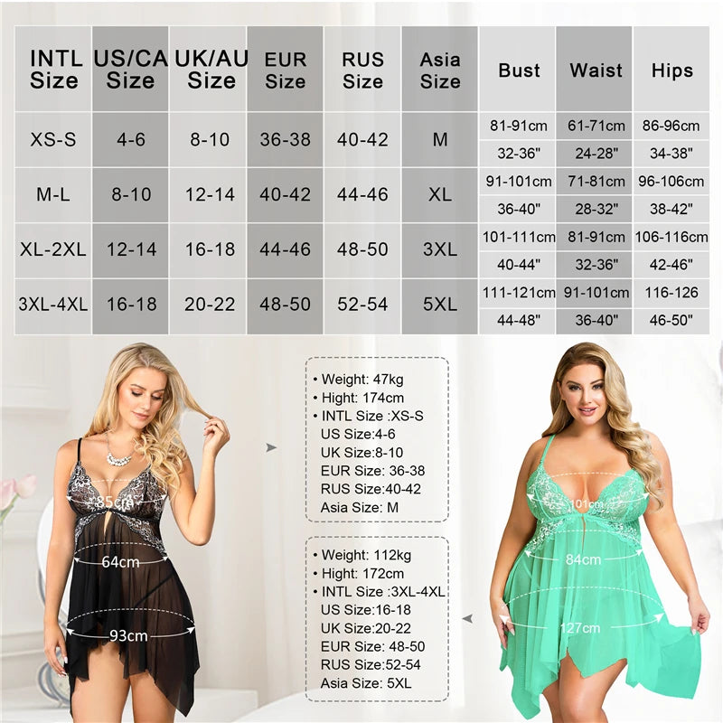 Comeondear Plus Size Sleepwear Women's Night Dress Front Closure Chemise De Nuit Femme Sleep Tops Mesh Lace Pijamas Women Sexy