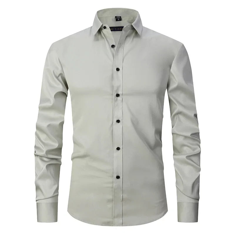 Men's Slim Fit Stretch Long Sleeve Dress Shirt — Square Collar Elegant Business Social