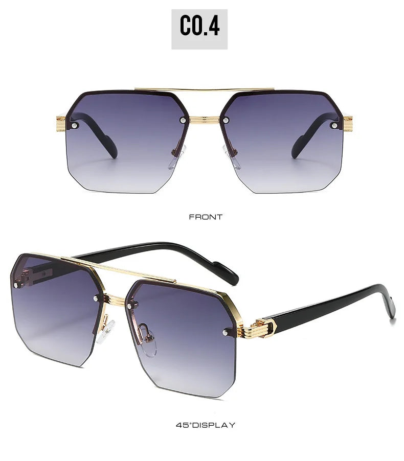 Men's Metal Sunglasses Square Half Frame Rice Nails Casual Trend Personality Retro Fashion Outdoor Sports Eyeglasses