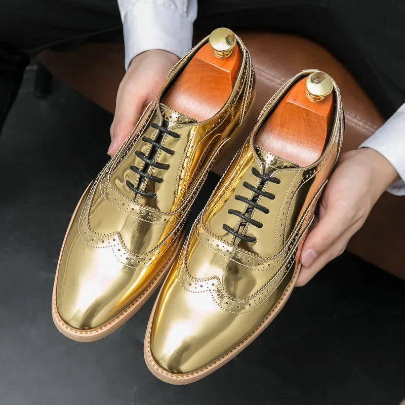 Dress Shoes for Men Classic Gold Black Brock Shoes Fashion Casual Leather Shoes Luxury Business Dress Shoe Zapatos Vestir Hombre