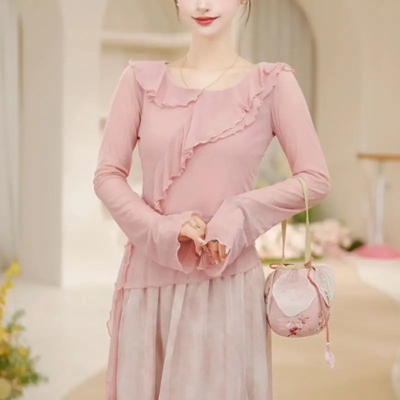 New Dance Clothes for Women Modern Adult Tops for Daily Dancing New Round Neck Long-sleeved Versatile Pullovers
