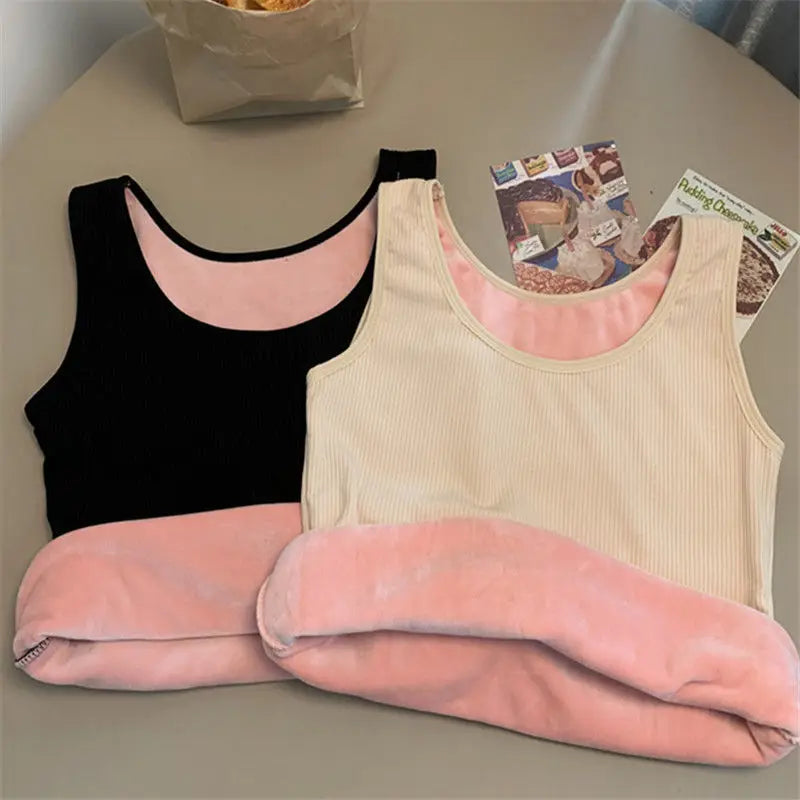 Women's Winter Thermal Underwear Top Seamless Plus Velvet Shirt Sleeveless Vest Warm Female Undershirt Solid Color Sexy Lingerie