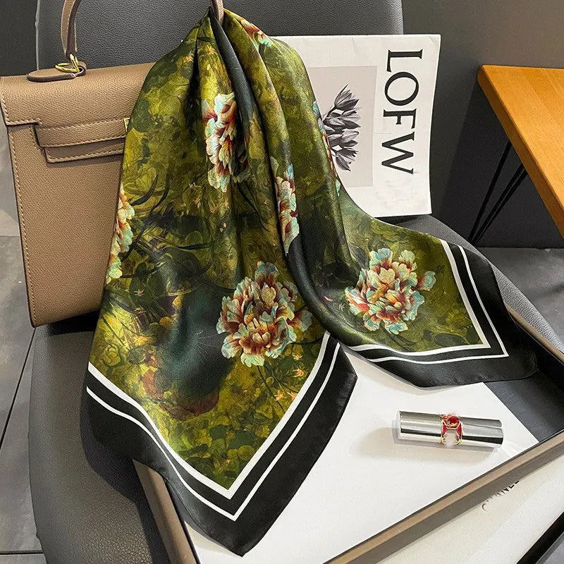 100% Silk Scarf Women Mulberry Luxury High Quality Square Fashion Print Hair Neckerchief Lady Shawl Wraps Hijab Bandana Scarves