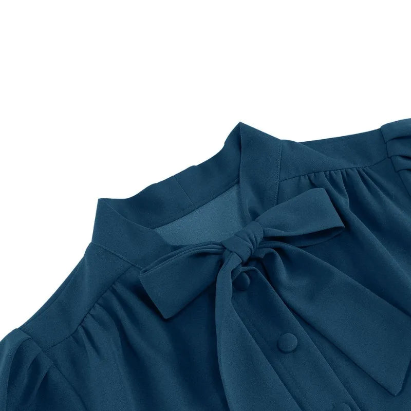 2024 New Fashion Robe Vintage Summer Dresses Elegant Women Swing Short Sleeve Bow Tie Collar Rockabilly Party Prom Office Dress