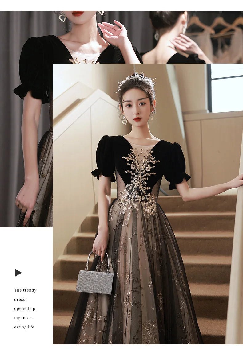 Elegant Women Evening Dress Light Luxury Vintage Appliques Long Banquet Gowns Female Formal Party Dresses Prom graduation dress