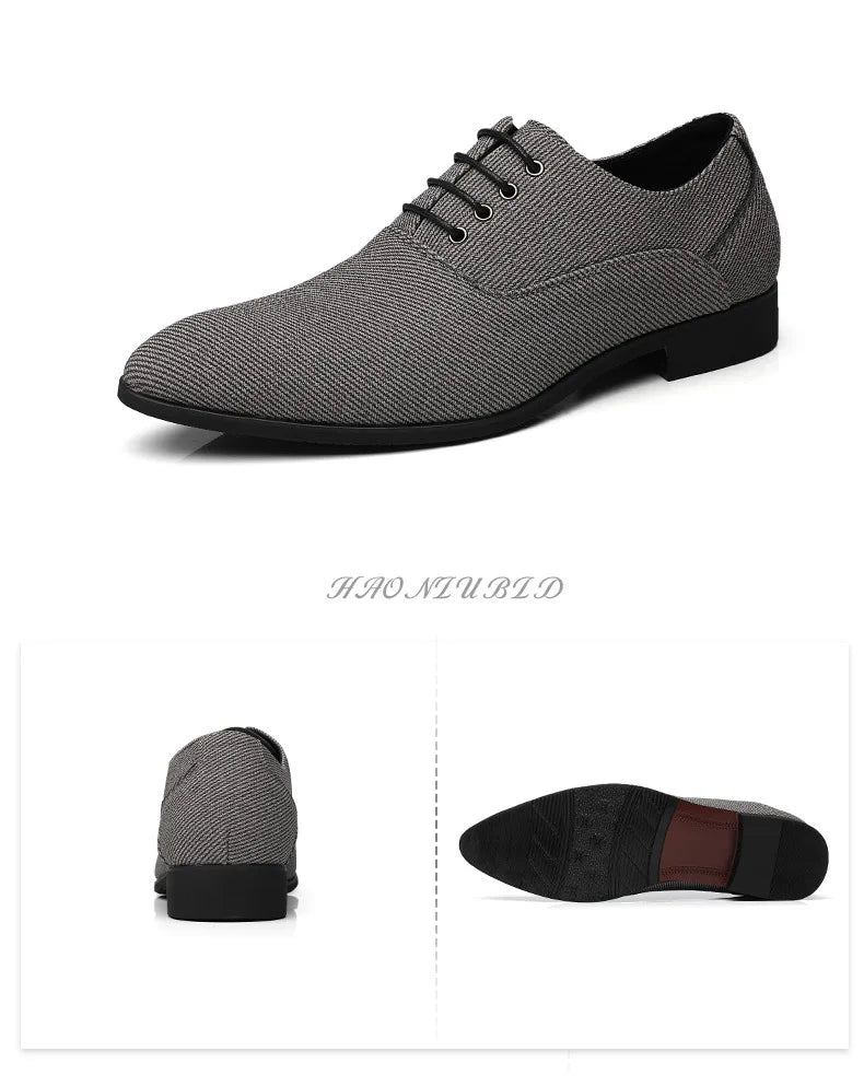 Dress Shoes Men Business Pointed Toe Canvas Dress Shoes Men gray Lace Up Oxfords Formal Man Shoes Casual Driving Shoes Loafers