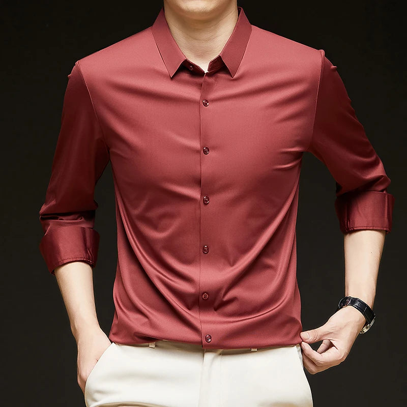 Lynett Lamar Men's Ultra-Stretch Silky Formal Shirt — Long Sleeve Business & Social