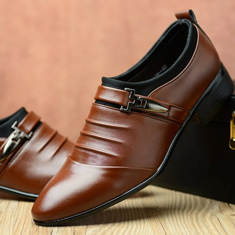 Mens Dress Shoes Business Leather Shoes Luxury Slip on Oxfords Point Toe Men Wedding Shoes Loafers Classic Plus Size Formal Shoe