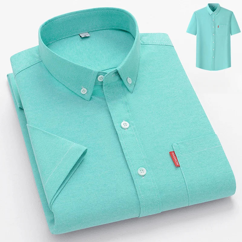 Lynett Lamar Men's 100% Cotton Oxford Short Sleeve Shirt — Slim Fit Summer