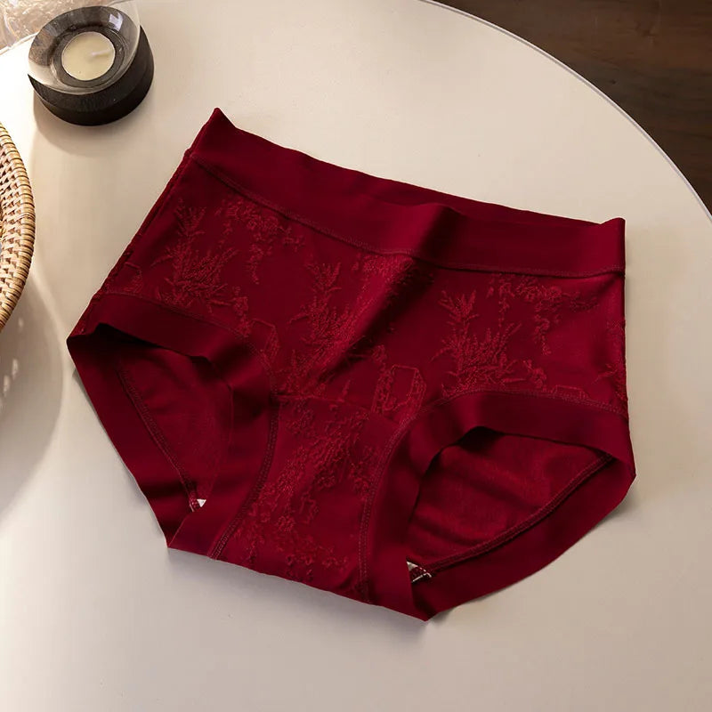 Women's underwear: Comfortable nylon jacquard mid-waist, extended inner rib, hip-hugging, large size triangle