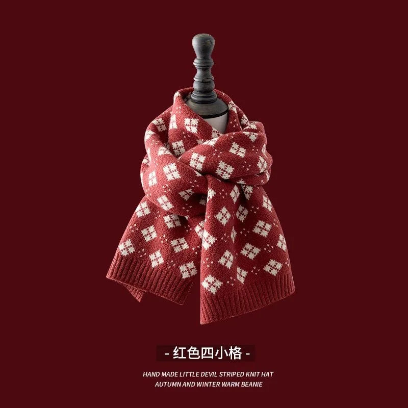 Women's Knitted Scarf for Fall and Winter, Red, Warm and Versatile, Perfect for Students, Couples and Christmas Gifts, Wool Wrap