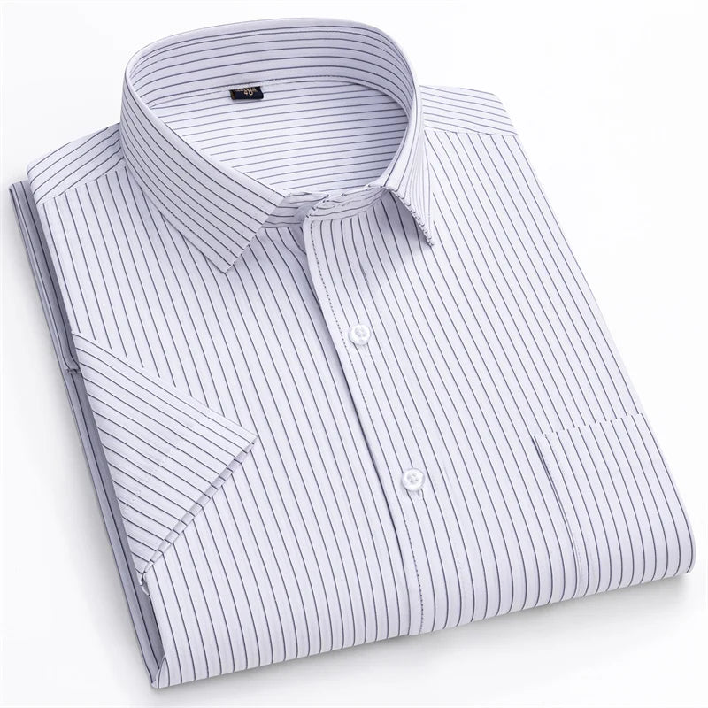 Lynett Lamar Men's Striped Short Sleeve Formal Shirt — Smart Casual Business Office Up to 6XL