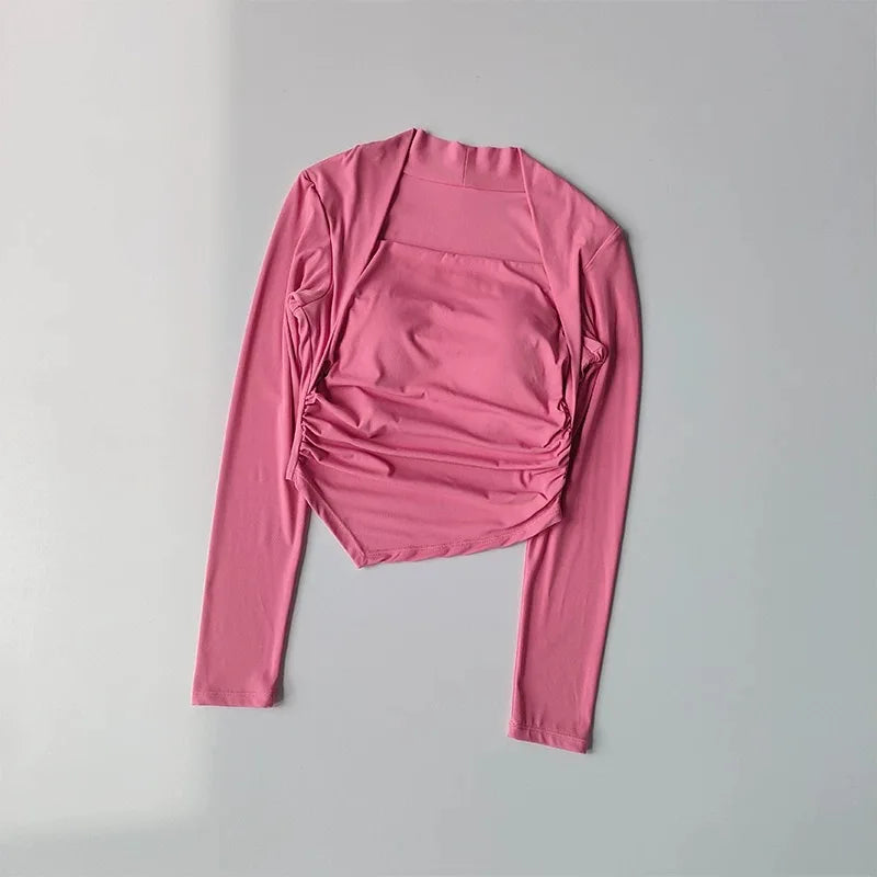 Women's Yoga Clothes Autumn Winter Long Sleeve Trim Top Fixed Cup Premium Sense Fitness Pilates Training Smock