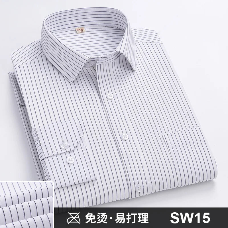 Lynett Lamar Men's Anti-Wrinkle Non-Iron Striped Long Sleeve Dress Shirt — Business Formal Up to 4XL