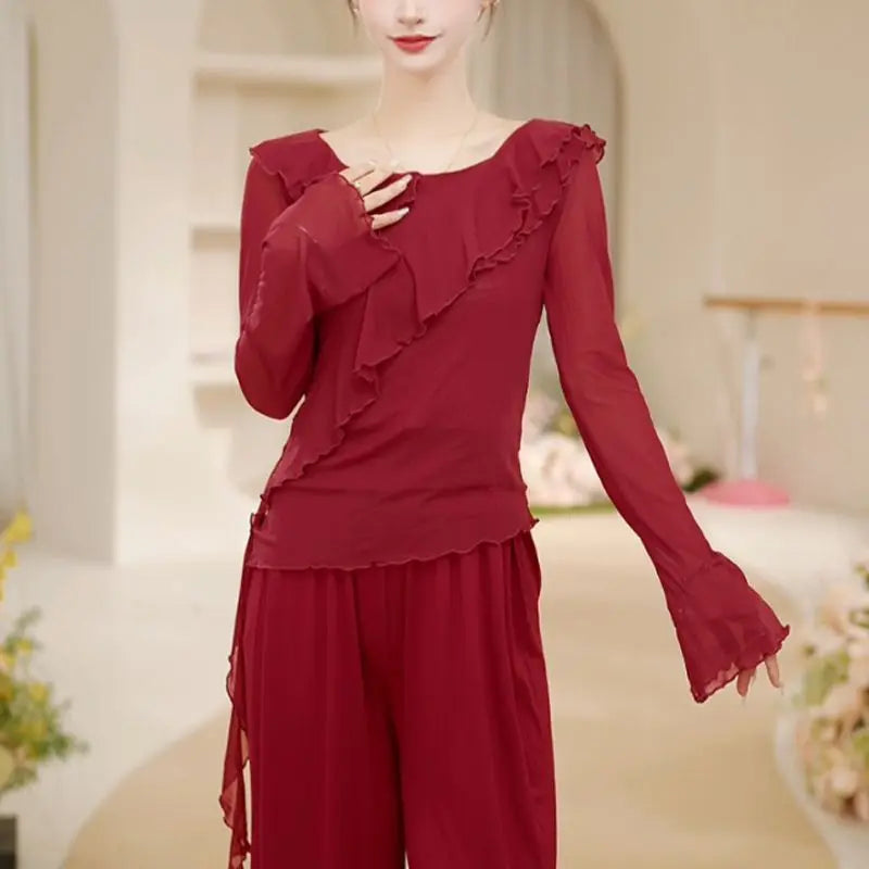 New Dance Clothes for Women Modern Adult Tops for Daily Dancing New Round Neck Long-sleeved Versatile Pullovers