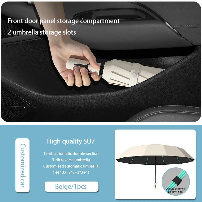 Extra Large Auto Open Close Umbrella Windproof Reverse Fold Sun Rain UV Protection Black Layer Sunshade for Outdoor Travel Use