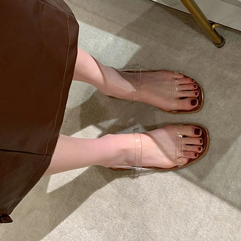 Transparent Flat Sandals Women Summer Shoes New Temperament Soft Bottom Slip on Ladies Shoes Casual Beach Sandalias De Mujer