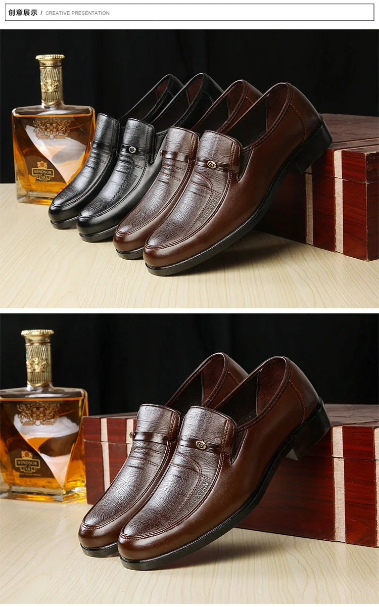 Men's Dress Shoes New Brand Men Business Leather Formal Flat Shoes for Work Office Men Round Shoe Breathable Party Wedding Shoes