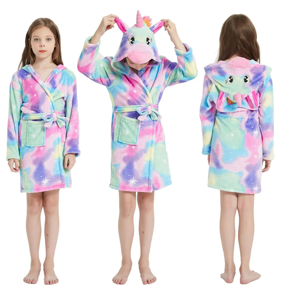 Children Bathrobe For Girls Kigurum Unicorn Pyjamas Kids Colar Fleece Boys Bathrobes Nightgown Baby Sleepwear Hooded Bath Robe