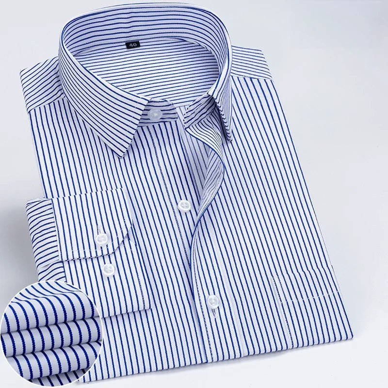 Lynett Lamar Men's Anti-Wrinkle Striped Dress Shirt — Long Sleeve Smart Casual S–7XL