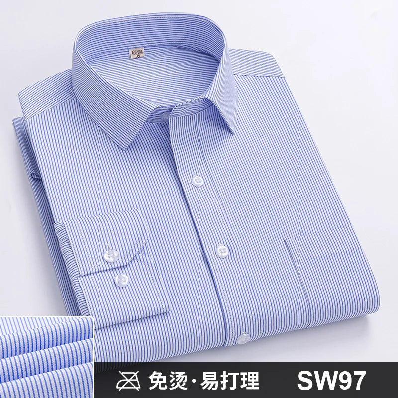 Lynett Lamar Men's Anti-Wrinkle Non-Iron Striped Long Sleeve Dress Shirt — Business Formal Up to 4XL
