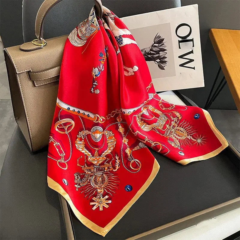 100% Silk Scarf Women Mulberry Luxury High Quality Square Fashion Print Hair Neckerchief Lady Shawl Wraps Hijab Bandana Scarves