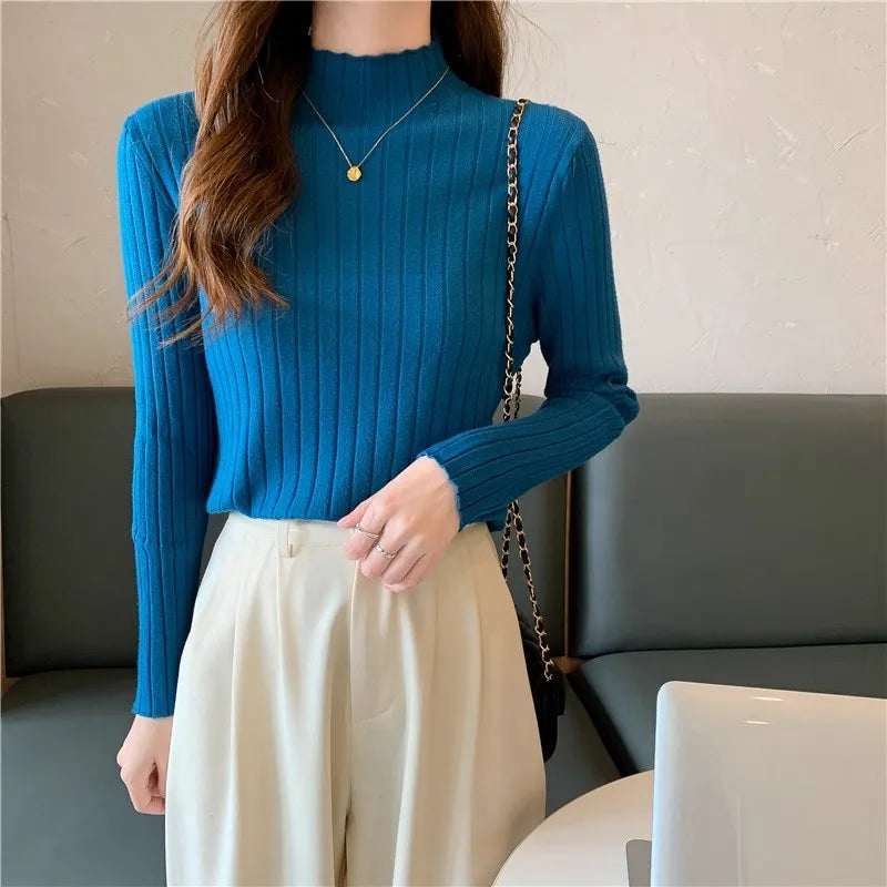Woman Sweaters 2025 Autumn Winter Knitted Ribbed Turtleneck Sweater Women Clothes Long Sleeve Slim Basic Pullover Solid Tops