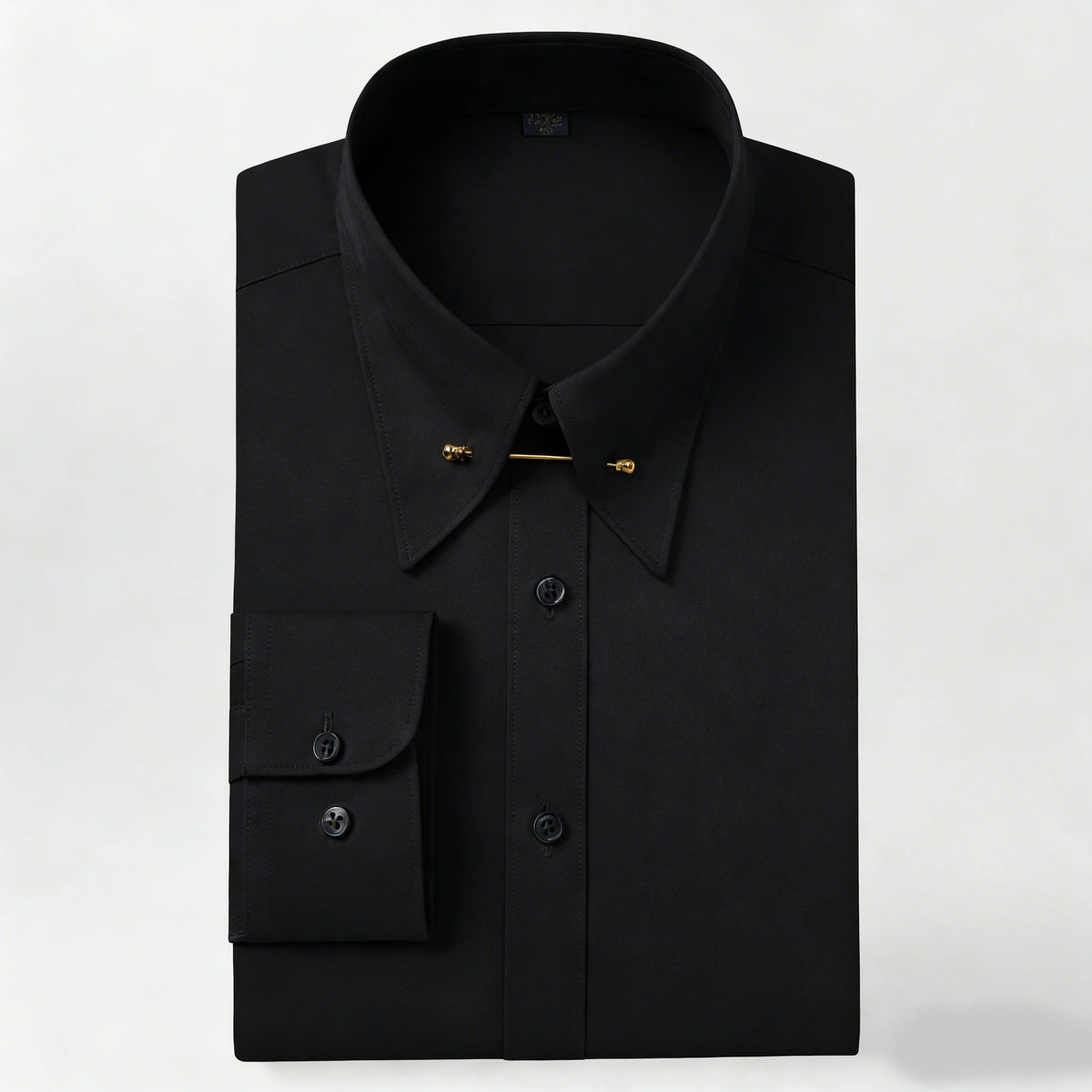 Lynett Lamar Men's Empire Collar French Cuff Long Sleeve Dress Shirt — Large Pointed Collar with Collar Pin