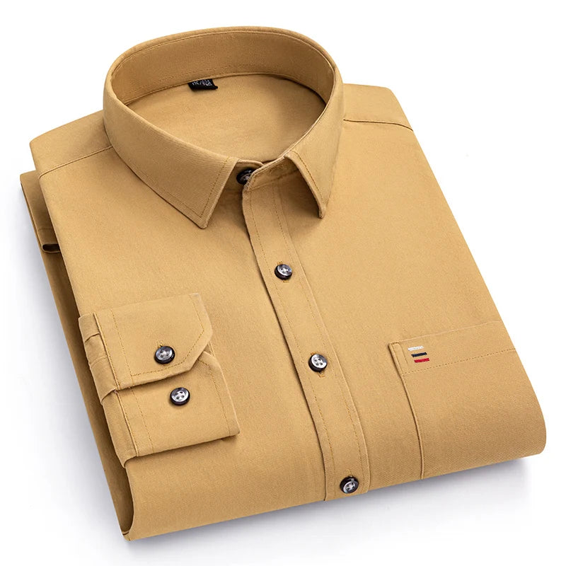 Men's 100% Pure Cotton Long Sleeve Dress Shirt — Solid Regular Fit Plus Size Up to 7XL