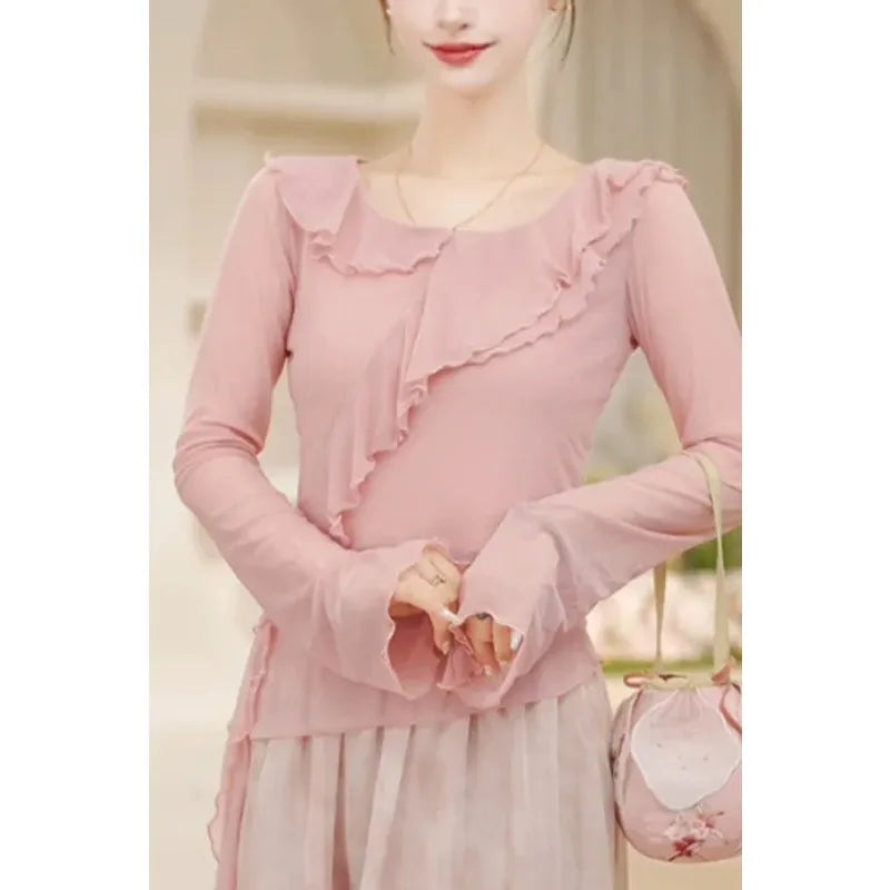 New Dance Clothes for Women Modern Adult Tops for Daily Dancing New Round Neck Long-sleeved Versatile Pullovers