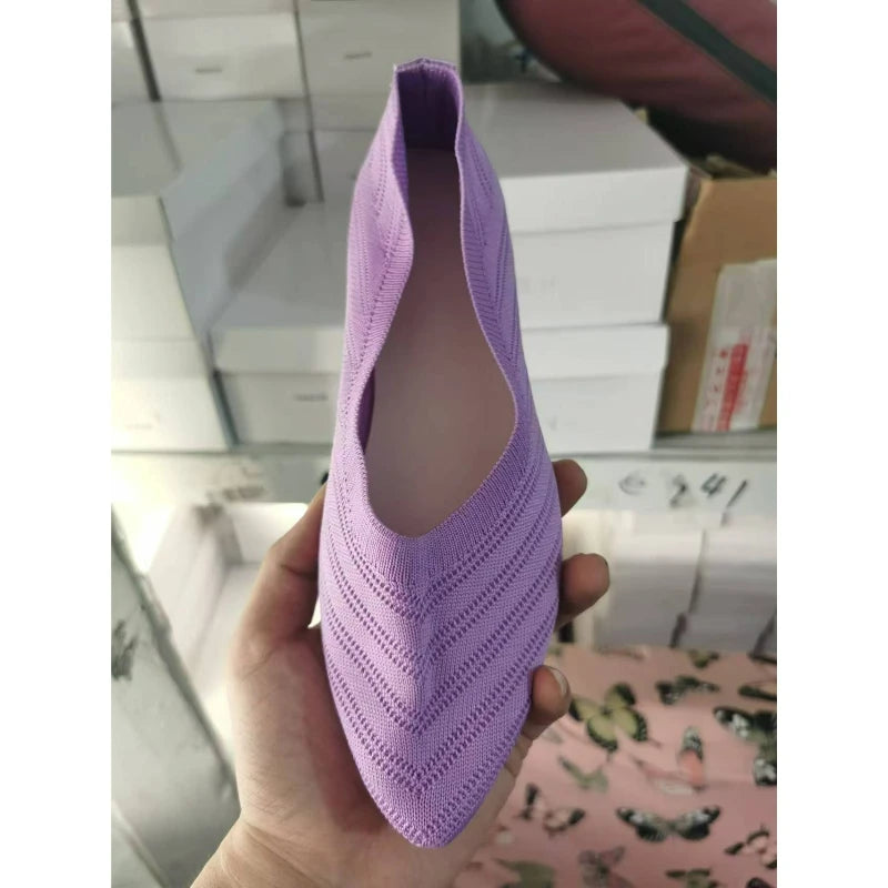 Women's Shoes Pointed Toe Flat Shoes Solid Color Knitted Women Loafers Breathable Slip on Shoes Designer Shallow Casual Shoe