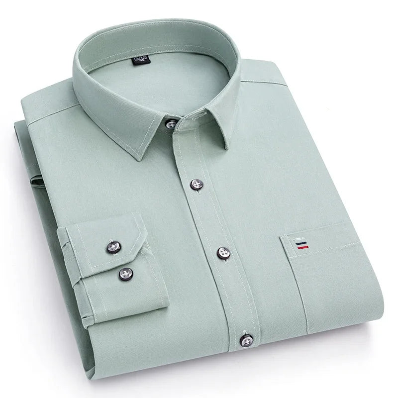 Men's 100% Pure Cotton Long Sleeve Dress Shirt — Solid Regular Fit Plus Size Up to 7XL