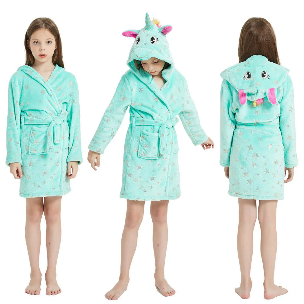 Children Bathrobe For Girls Kigurum Unicorn Pyjamas Kids Colar Fleece Boys Bathrobes Nightgown Baby Sleepwear Hooded Bath Robe
