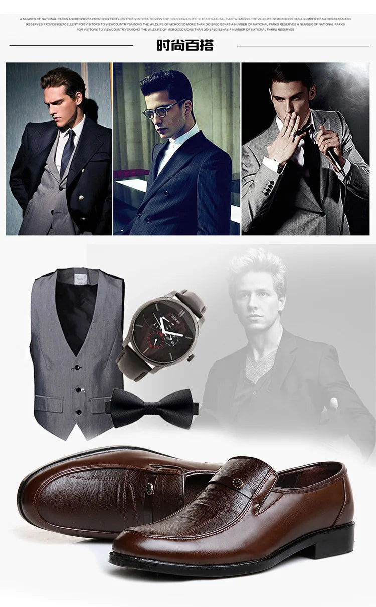 Men's Dress Shoes New Brand Men Business Leather Formal Flat Shoes for Work Office Men Round Shoe Breathable Party Wedding Shoes