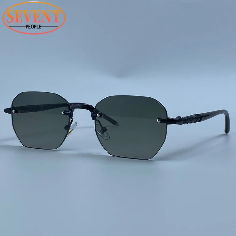 Steampunk Rimless Square Sunglasses Men 2026 Luxury Designer Vintage Metal Polygon Outdoor Sun Glasses Male Frameless Shades