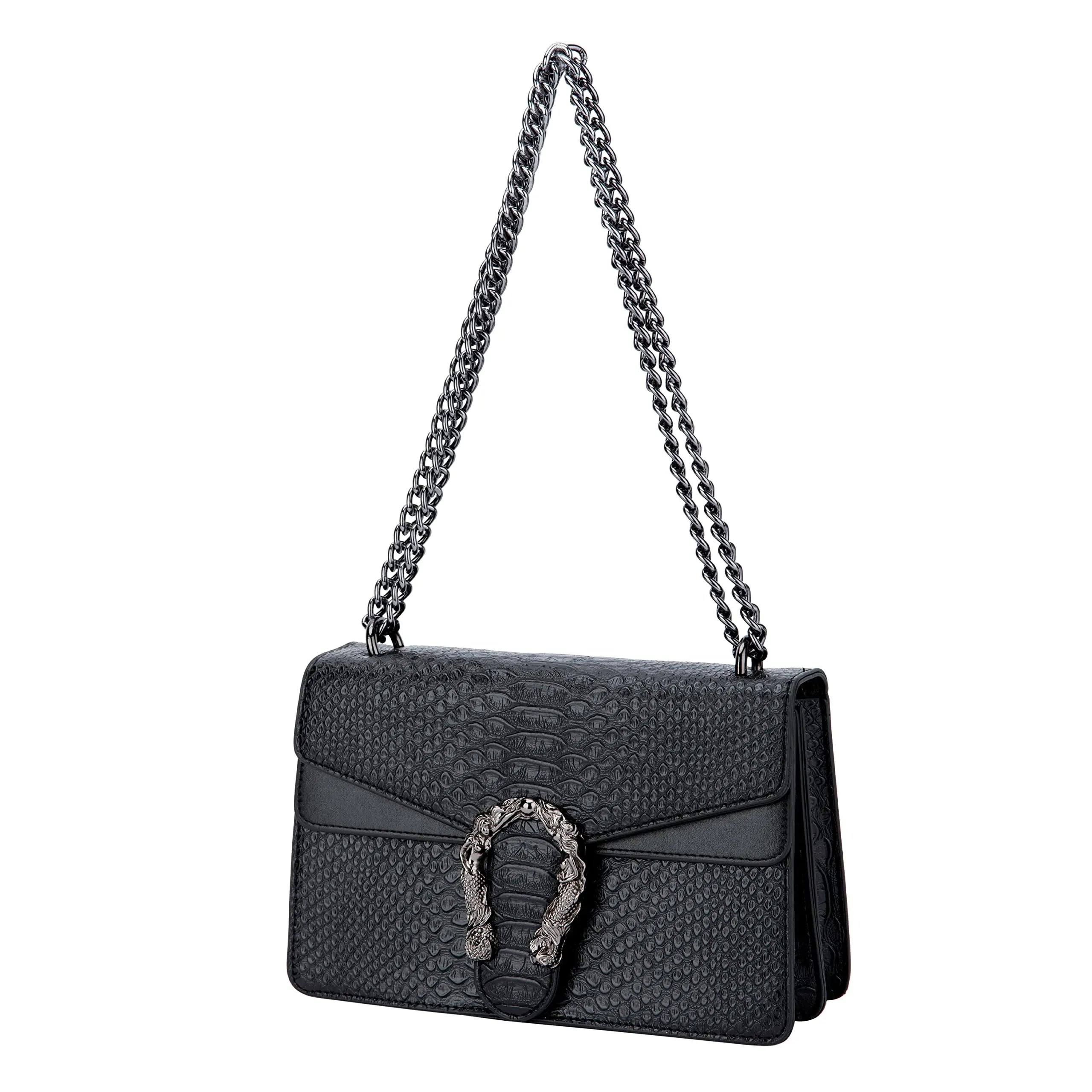Shoulder Bag Crossbody Bag and Satchel Purse for Women - Fashion Snake Print Chain Purse Luxury PU Leather HandBag