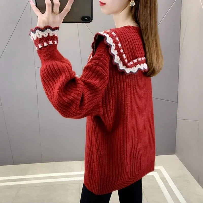 Knitted Sweater Woman Coat Korean Style Fashion 2025 New In Knitwear Office Wear Light Vintage Hot Trend Red Cardigan For Women