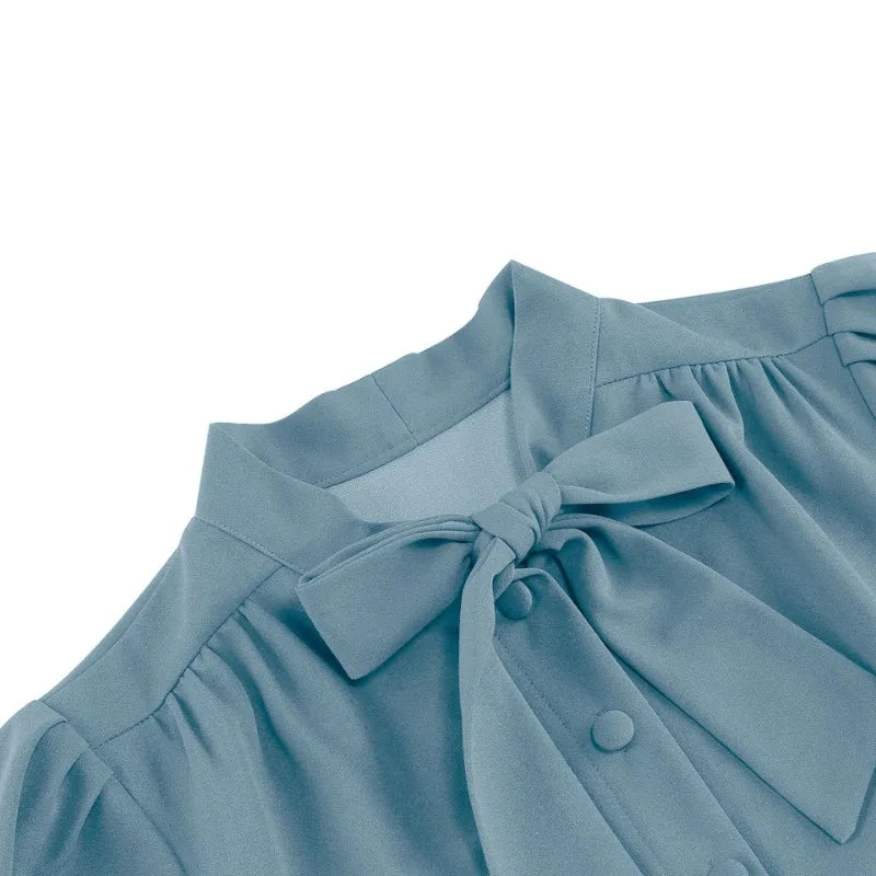 2024 New Fashion Robe Vintage Summer Dresses Elegant Women Swing Short Sleeve Bow Tie Collar Rockabilly Party Prom Office Dress