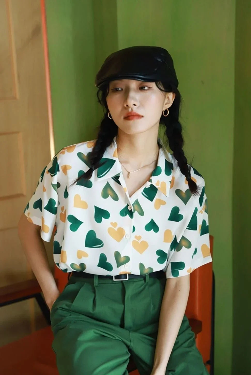 Woman Top Love Shirts & Blouses for Women Green New Collection 2025 Elegant and Youthful S Y2k Fashion Clothing Sales Cool Cute