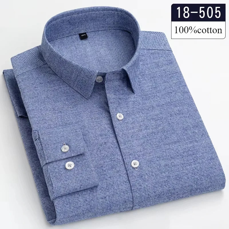 Men's 100% Cotton Brushed Slim Fit Long Sleeve Shirt — Plaid & Striped Casual Autumn