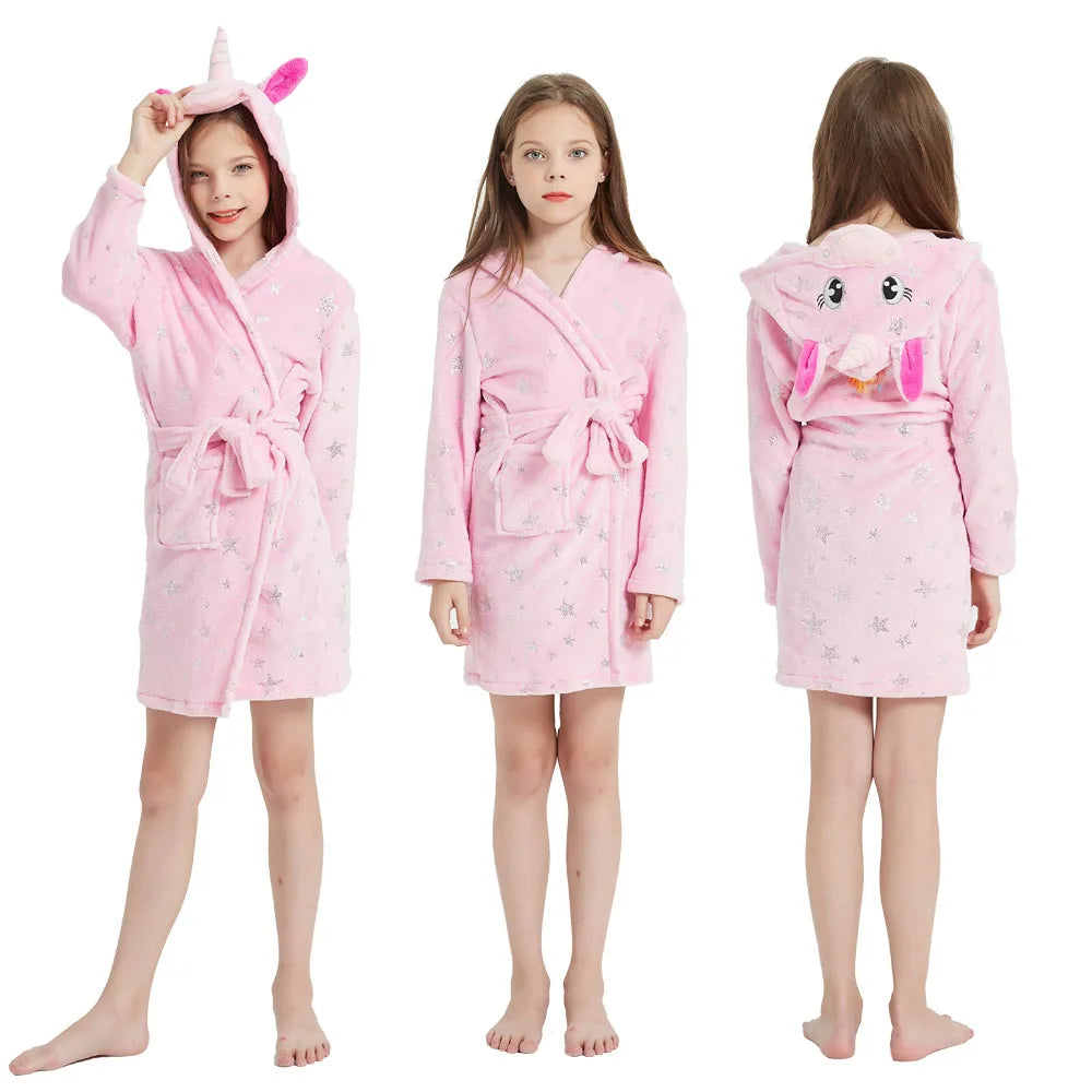 Children Bathrobe For Girls Kigurum Unicorn Pyjamas Kids Colar Fleece Boys Bathrobes Nightgown Baby Sleepwear Hooded Bath Robe